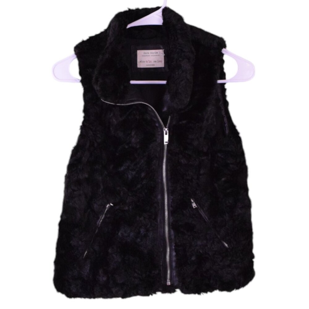 Zara Girls Black Fur Zipper Vest Y2K Winter Fall Warm Cozy Outerwear Grunge 9/10